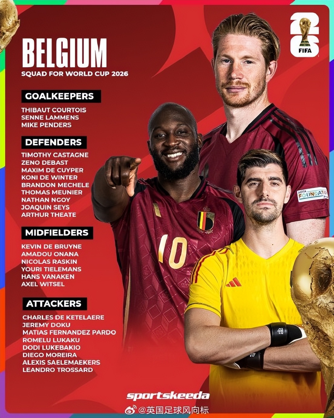 2026世界杯48队开踢！比利时G组名单速看