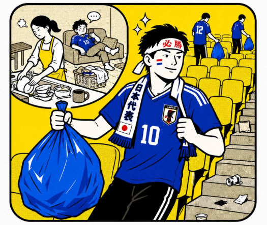 日本球迷捡垃圾获赞世界杯，国内却批外体面内缺位