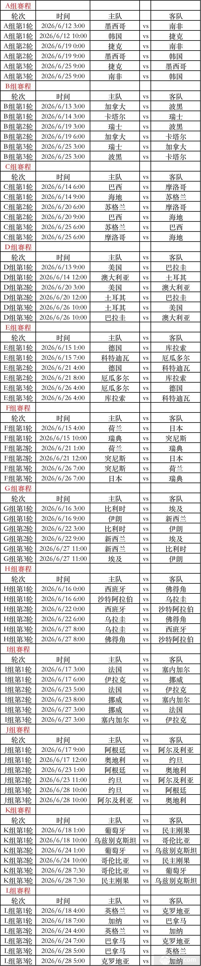2026年美加墨世界杯赛程公布，比赛时间及场馆安排全知道